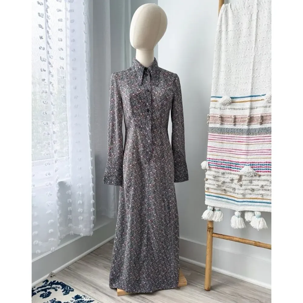 GANNI Floral Midi Shirt Dress Long Sleeves Button Front Side Slits Size 36 Small - Picture 2 of 14